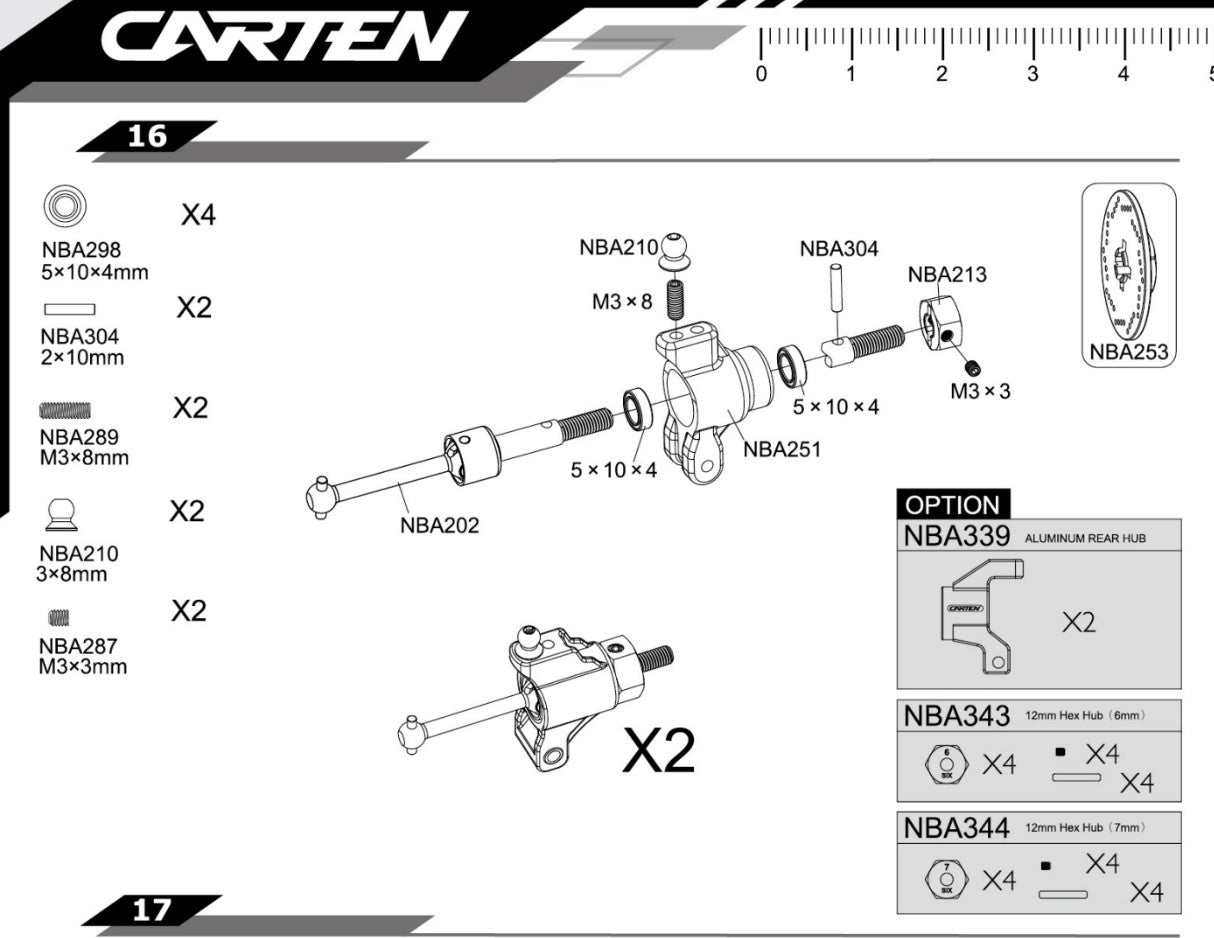 Carten - M210 MTC - (Hop-up) Alloy Rear Hubs CNC (L&R) (Black) NBA339