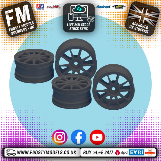 Tamiya 50732 X2 PACKS - 1/10 (4PCS) Touring Car GREY 10 SPOKE Wheels (26mm / O-Offset) 12mm Hex Drive