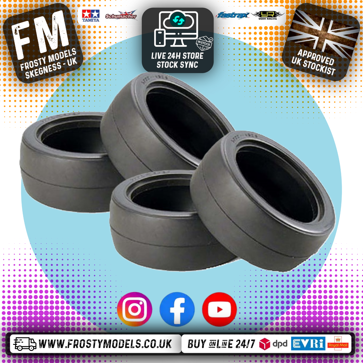 TAMIYA - 50454 2X PACKS (4PCS PACK) 1/10 RC CAR RACING SLICK TIRES/TYRES 26MM WIDE (2PCS)