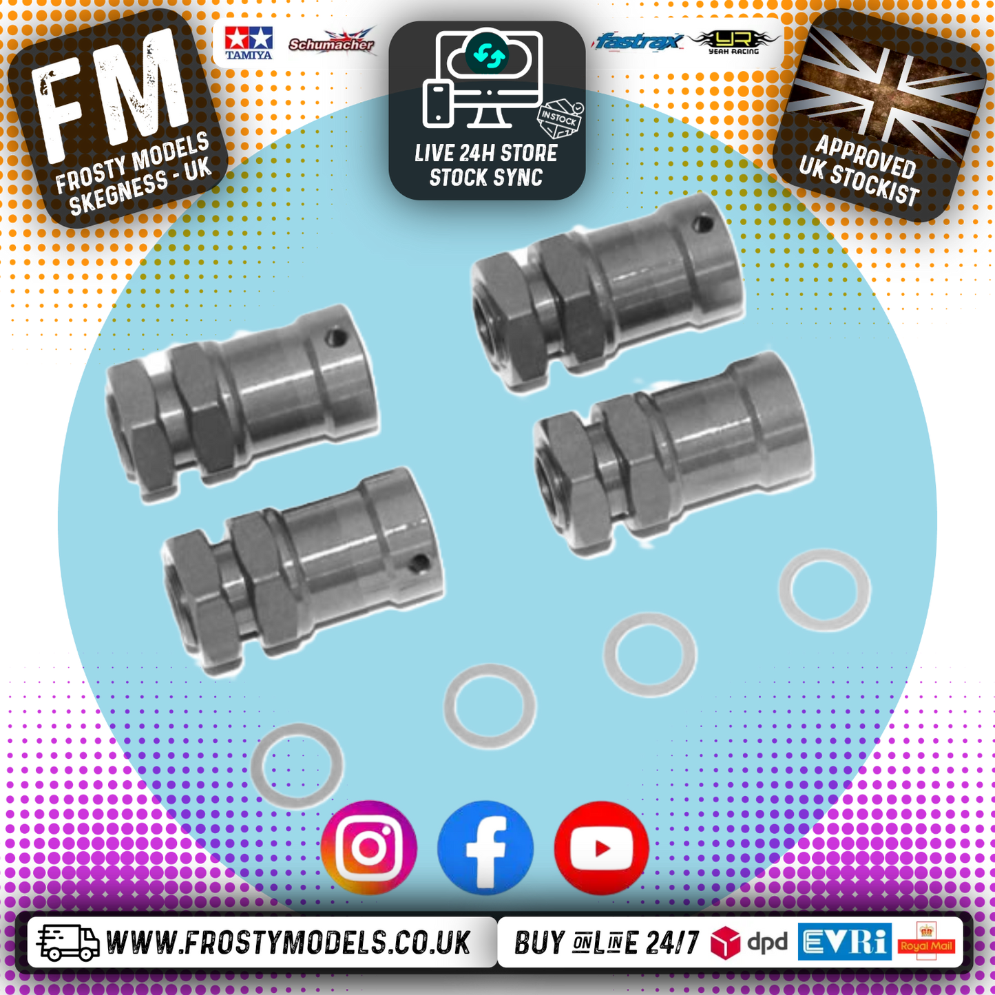Fastrax - 1/8th 15mm Extension Hub Adaptors - To Widen Track (17MM HEX)