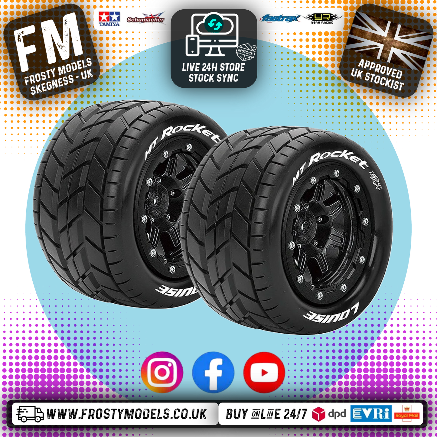 LOUISE RC - MT-ROCKET ON-ROAD T-MAXX SOFT 1/2" OFFSET HEX 17MM BLACK (2pcs) - Monster Truck Tyres & Wheels Pre Glued - L-T3328SB