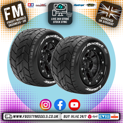 LOUISE RC - MT-ROCKET ON-ROAD T-MAXX SOFT 1/2" OFFSET HEX 17MM BLACK (2pcs) - Monster Truck Tyres & Wheels Pre Glued - L-T3328SB