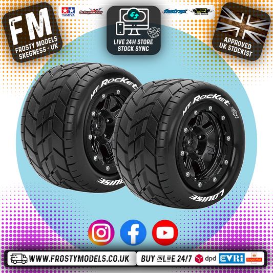 LOUISE RC - MT-ROCKET ON-ROAD T-MAXX SOFT 1/2" OFFSET HEX 17MM BLACK (2pcs) - Monster Truck Tyres & Wheels Pre Glued - L-T3328SB