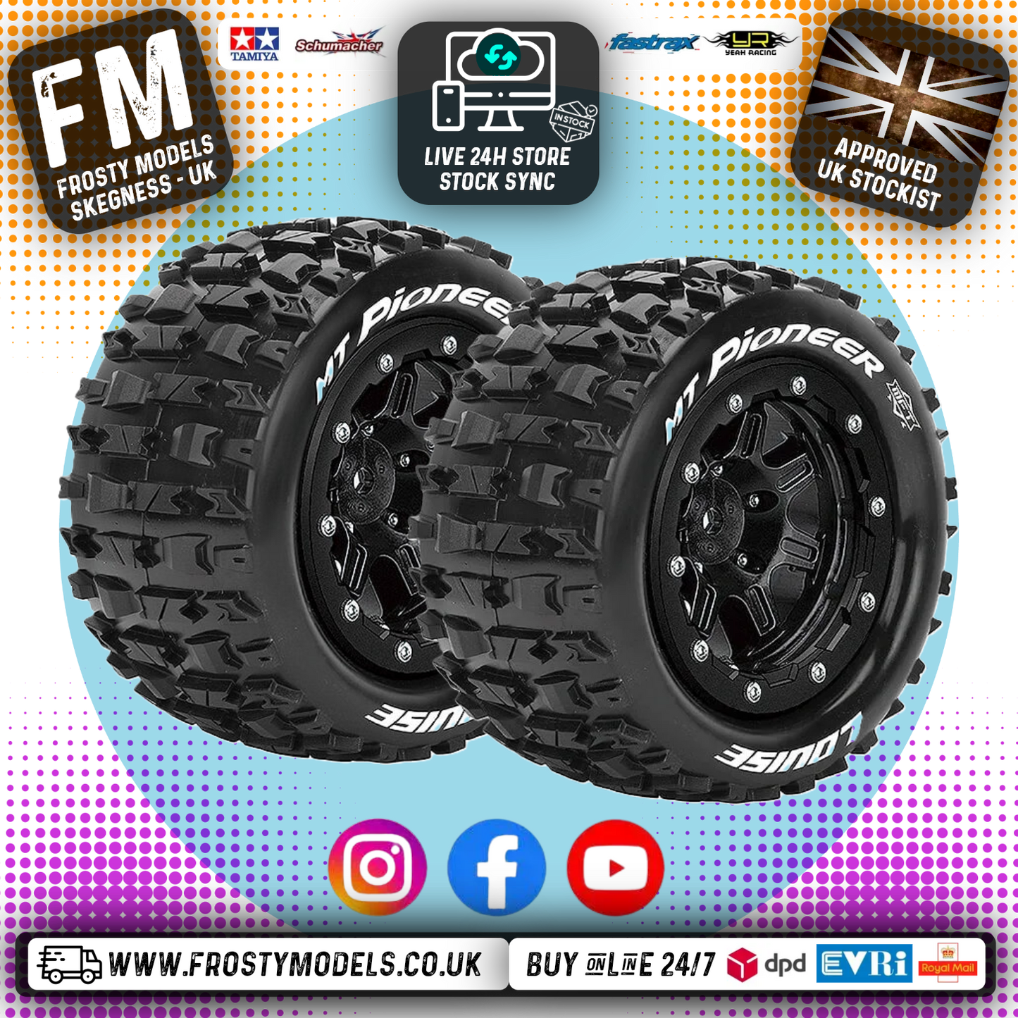 LOUISE RC - MT-PIONEER T-MAXX SOFT 1/2" OFFSET HEX 17MM BLACK (2pcs) - Monster Truck Tyres & Wheels Pre Glued - L-T3329SB