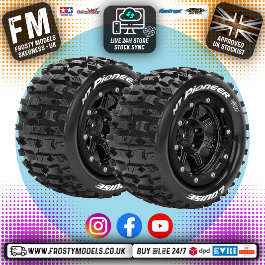 LOUISE RC - MT-PIONEER T-MAXX SOFT 1/2" OFFSET HEX 17MM BLACK (2pcs) - Monster Truck Tyres & Wheels Pre Glued - L-T3329SB