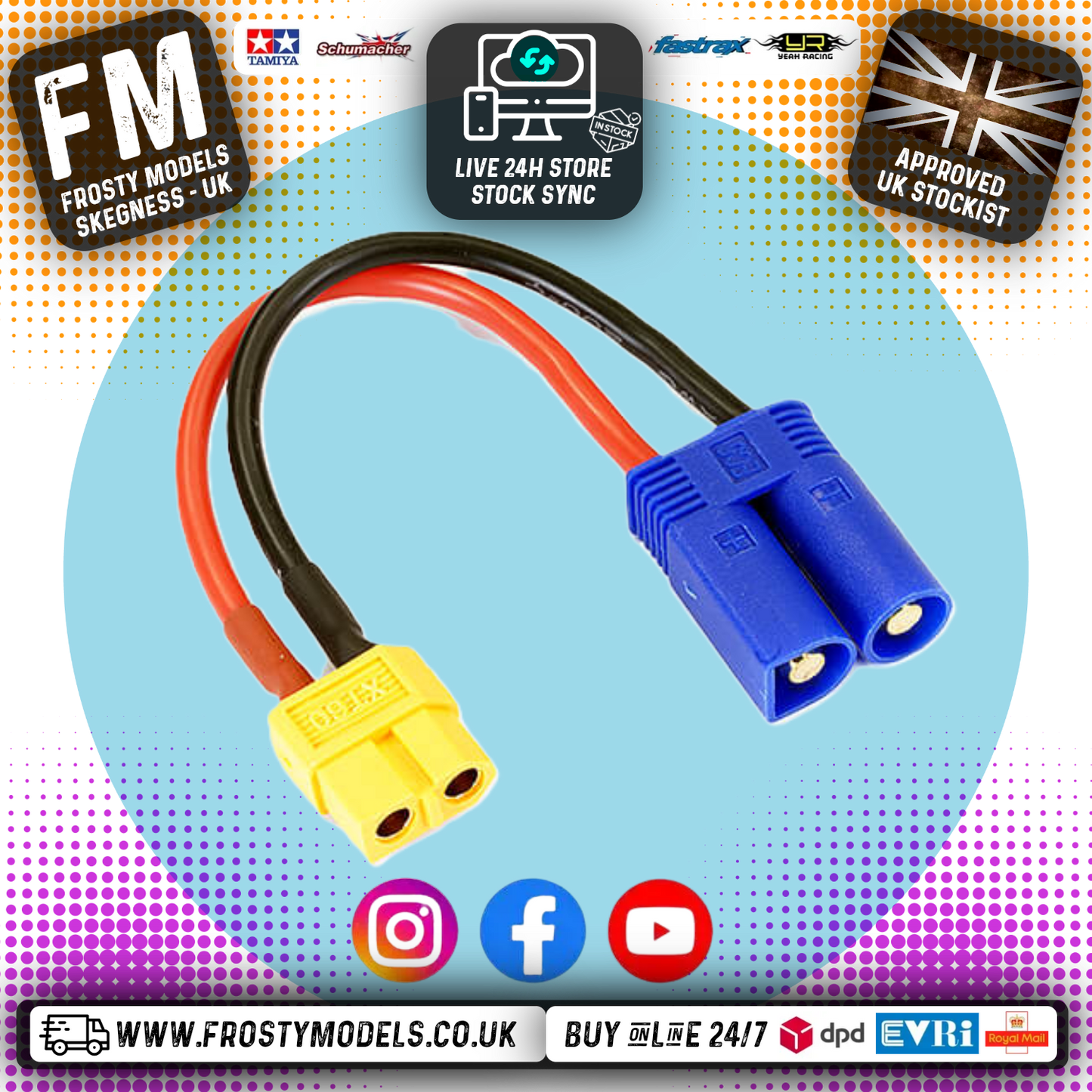 ETRONIX - FEMALE (Charger/ESC) XT60 TO MALE EC5 PLUG (Battery) CONNECTOR ADAPTOR Charging Lead - ET0842EC5
