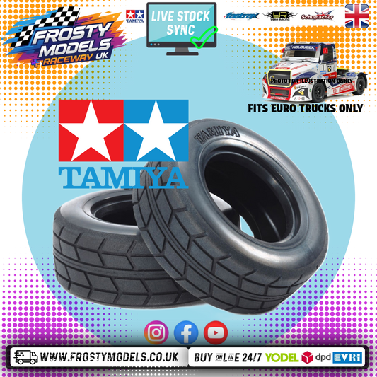 TAMIYA 51589 - TT01E 1/14 RC RACING EURO TRUCK TYRES / TIRES (2Pcs CARPET & TARMAC)
