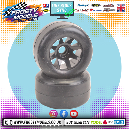 Shimizu - 1/10 RC F1 Rear Rubber Wheels & Tyres (Tires) Soft - Pre-Glued V2 - (2pcs)  XG-575C