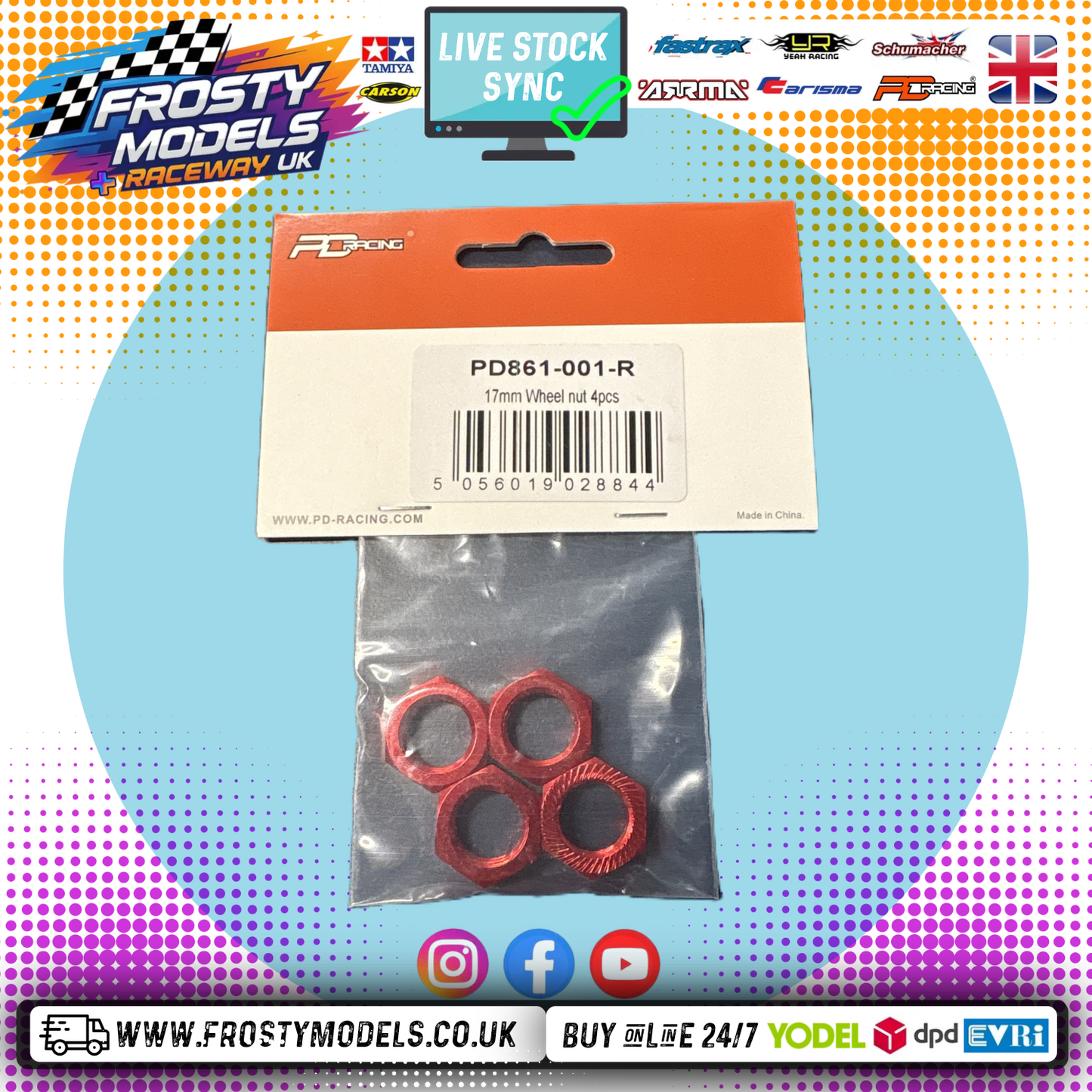 PD RACING SPARES - 1/10TH TK10 & TR10 - 17mm Wheel Nuts 4pcs - PD861-001-R