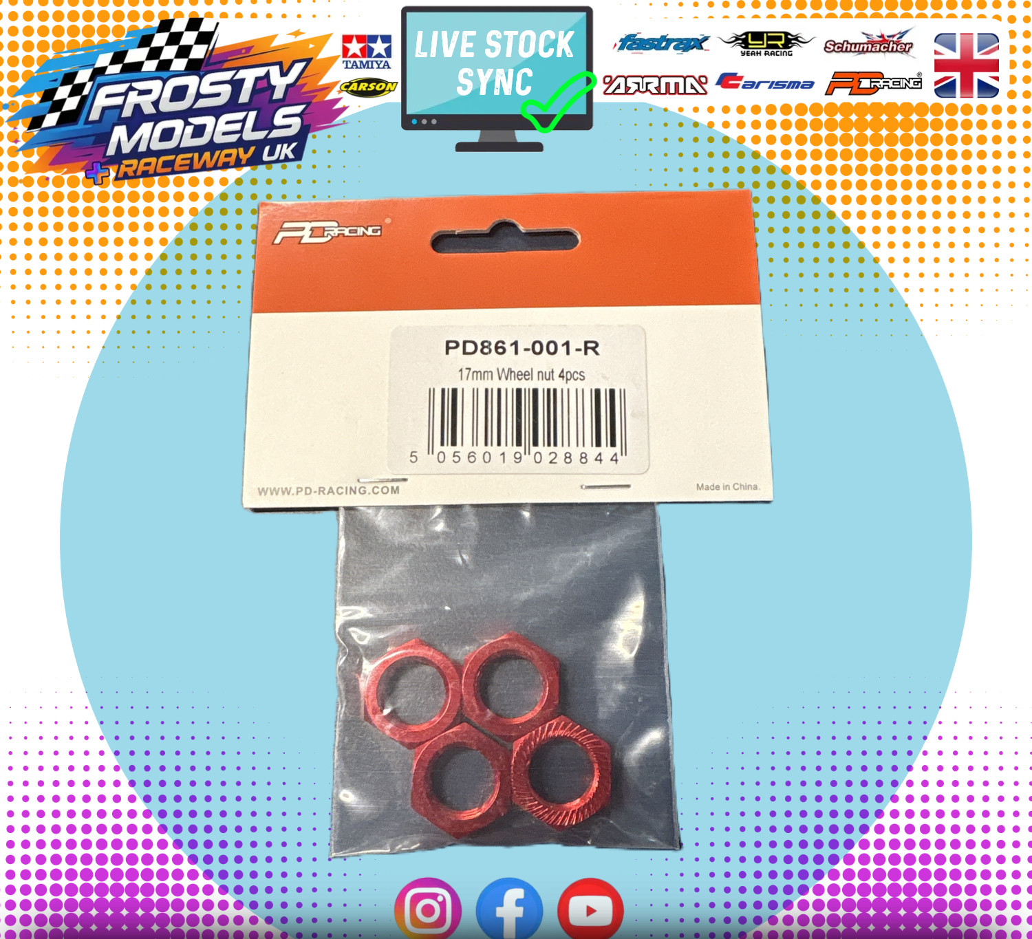 PD RACING SPARES - 1/10TH TK10 & TR10 - 17mm Wheel Nuts 4pcs - PD861-001-R