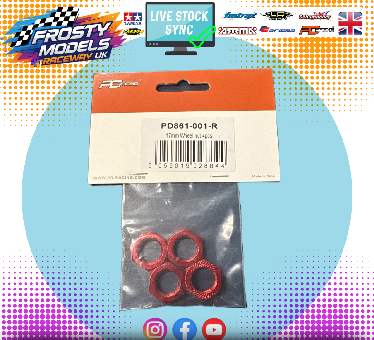 PD RACING SPARES - 1/10TH TK10 & TR10 - 17mm Wheel Nuts 4pcs - PD861-001-R