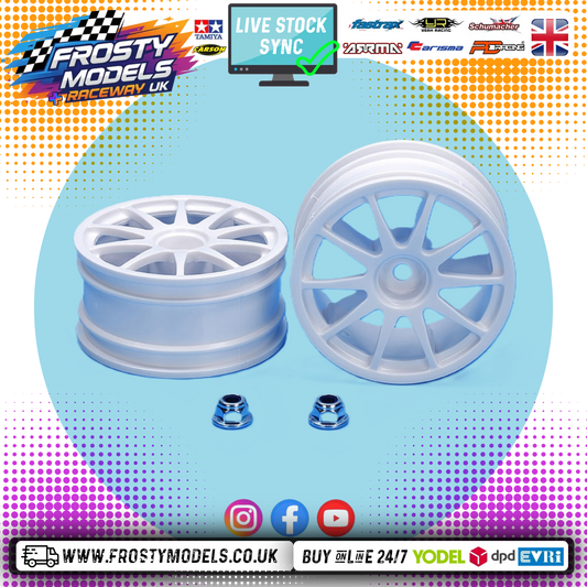 Tamiya 50732 - 1/10 (2PCS with nuts) RC Touring Car White 10 SPOKE Wheels (26mm / O-Offset) 12mm Hex Drive