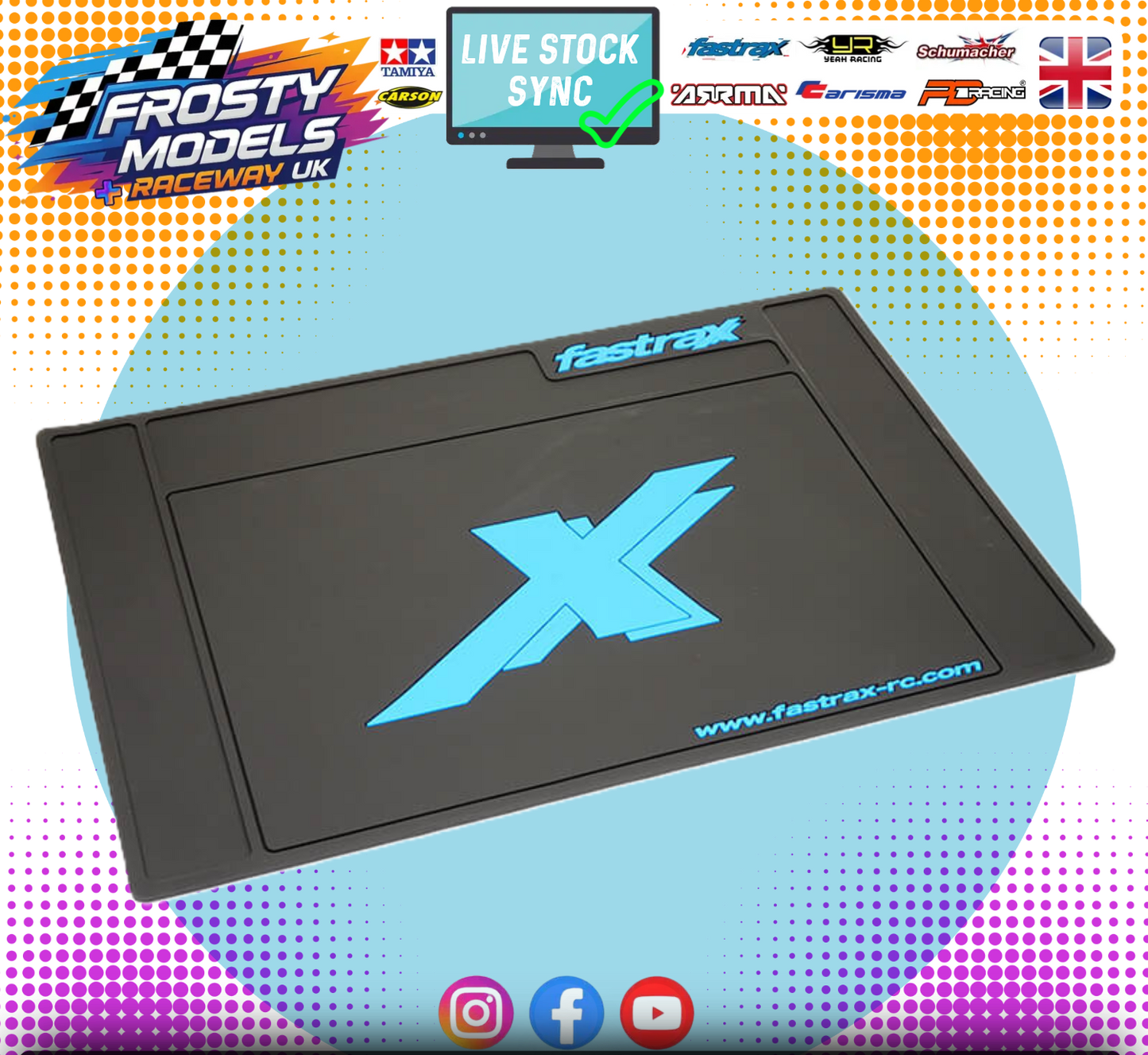 Used - FASTRAX - MEDIUM RC CAR/BUGGY 1/12 to 1/10 RUBBER PIT MAT - BLUE/BLACK 62CM X 42CM - FAST413M-BK