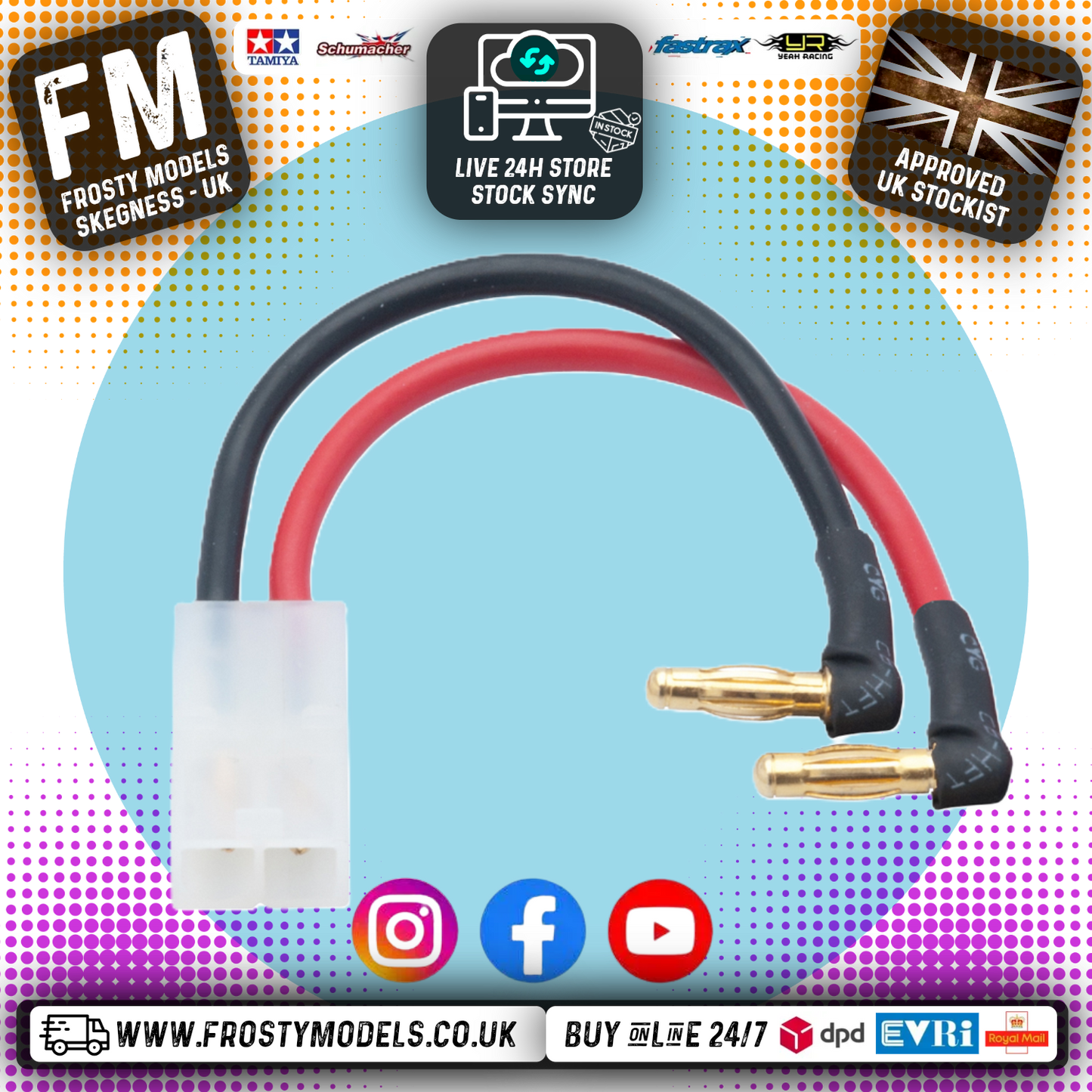 LRP - RC LIPO H/C BATTERY LEAD 4MM MALE BULLETS TO FEMALE Tamiya Plug - LRP65838