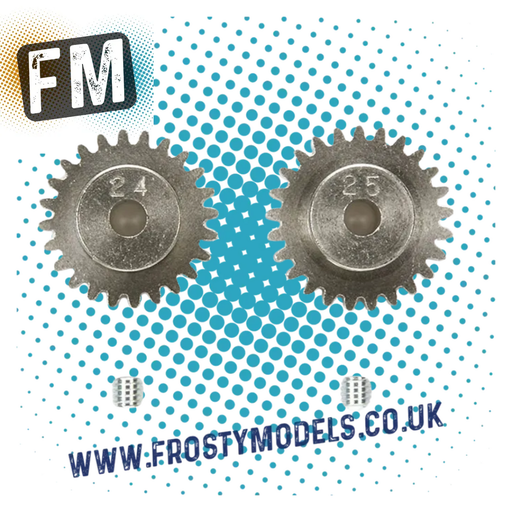 TAMIYA RC 24/25T ALUMINIUM AV 0.6 MOD PINION GEAR SET - FITS TT01E/TT02 50477