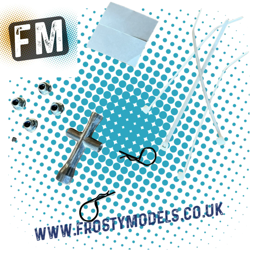 TAMIYA TT01E Euro Truck Parts - 4X WHEEL NUTS, 1X SPANNER, TIE RAPS, 2X DOUBLE SIDED TAPE, 1X GRUB SCREW & 2X BODY CLIPS