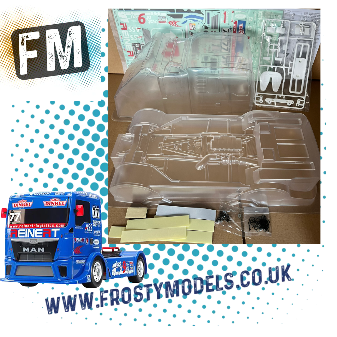 TAMIYA - MAN TGS CLEAR BODY SHELL SET 1/14 - (w/ H PARTS & STICKERS, BUMPERS, MANUAL & FIXINGS)