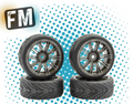 FASTRAX (4PC) 1/10 RC CAR STREET/TREAD 20SPOKE GUN METAL WHEEL & TIRE/TYRE SET (12MM HEX) FAST0077GM