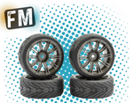 FASTRAX (4PC) 1/10 RC CAR STREET/TREAD 20SPOKE GUN METAL WHEEL & TIRE/TYRE SET (12MM HEX) FAST0077GM