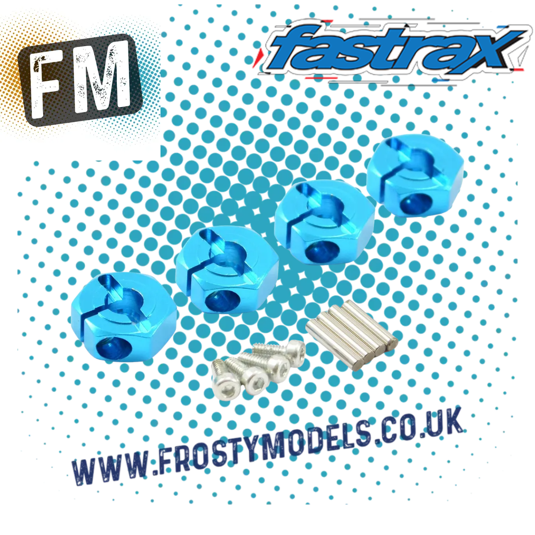 FASTRAX - TAMIYA TT02/TT01E 4MM THICK ALUMINIUM 12MM WHEEL HEX (4) CLAMP TYPE WITH PINS - FTTA021B