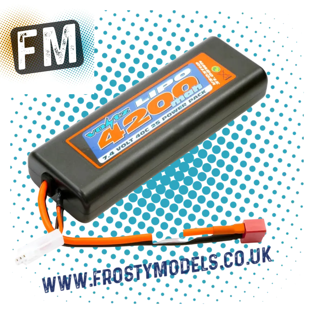 VOLTZ - RC CAR 4200MAH ROUND/OVAL CASE 2S 40C 7.4V LIPO STICK PACK W/DEANS (FITS TT01E) VZ0311D