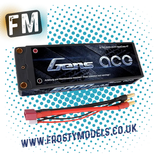 GENS ACE - LIPO Hard Case 2S 7.4V 6000mAh 70C CAR/BUGGYR/TRUCK BATTERY - (5mm BULLET & DEANS CHARGE LEAD INCLUDED) O-GC2S6000-70G5