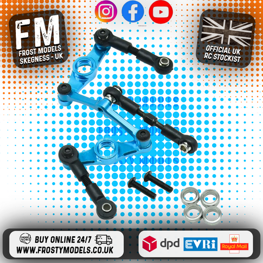 Aluminium Adjustable Steering Set For Tamiya TT01E Blue (W/ BEARINGS & TIE-RODS) - G-RCO-TAM01BL (FITS EURO TRUCKS)