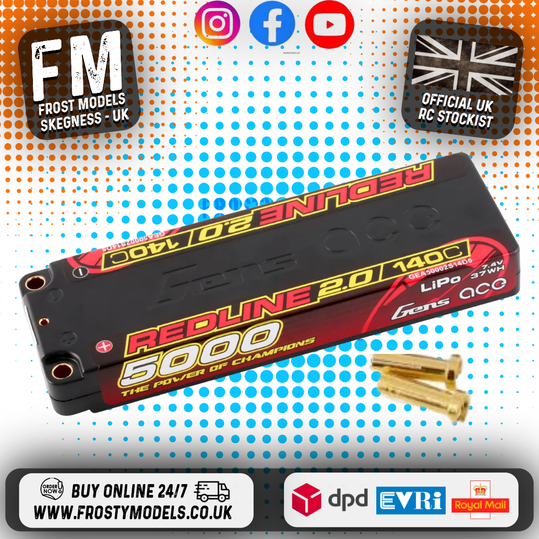 GENS ACE - REDLINE 2.0 LIPO RC BATTERY Hard Case 2S 7.6V HV 5000mAh 140C SHORT 5MM BULLET (PRO CAR RACE LIHV) O-GC2S5000-140T
