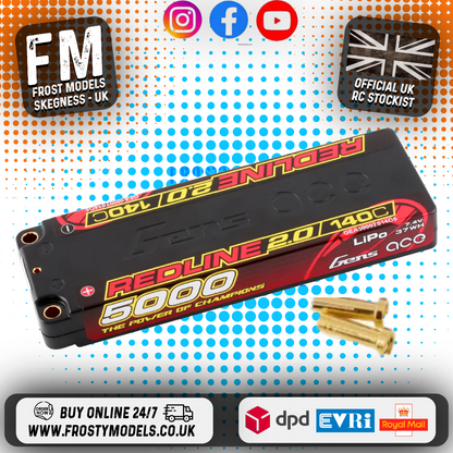GENS ACE - REDLINE 2.0 LIPO RC BATTERY Hard Case 2S 7.6V HV 5000mAh 140C SHORT 5MM BULLET (PRO CAR RACE LIHV) O-GC2S5000-140T