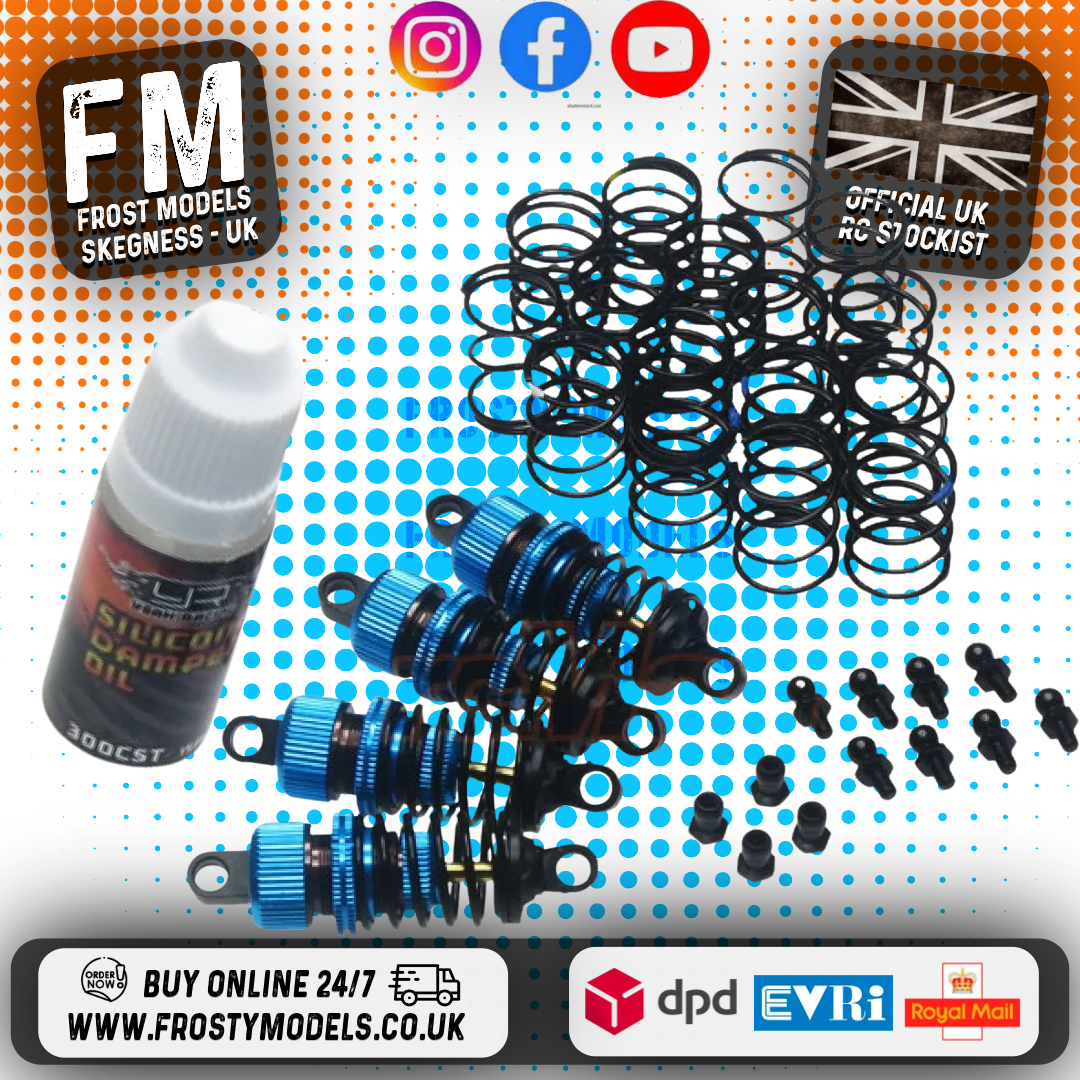 YEAH RACING - Alloy 50mm Damper Shocks Set 4pcs BLUE (DSG-0050BU) Fits TT01E Euro Truck & M-Chassis)