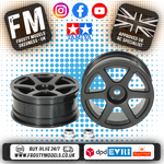 TAMIYA - RC 1/10 TOURING CAR WHEELS - 6 SPOKE (BLACK) (2PCS / +2 OFFSET) - 53453 (& 2X WHEEL NUTS)