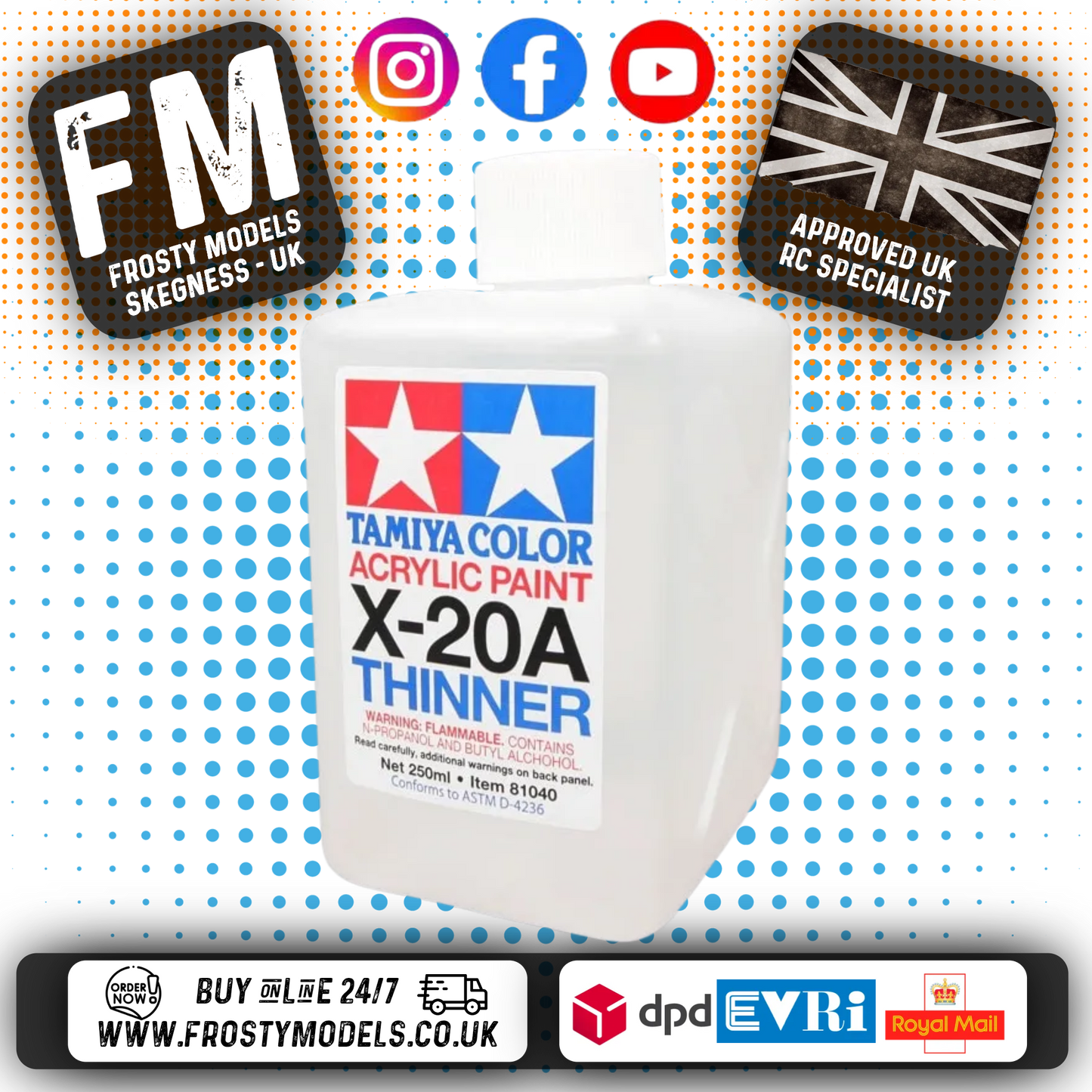 TAMIYA - Thinner / Cleaner for Acrylic Paint Blending 250ML (X20-A) - 81040