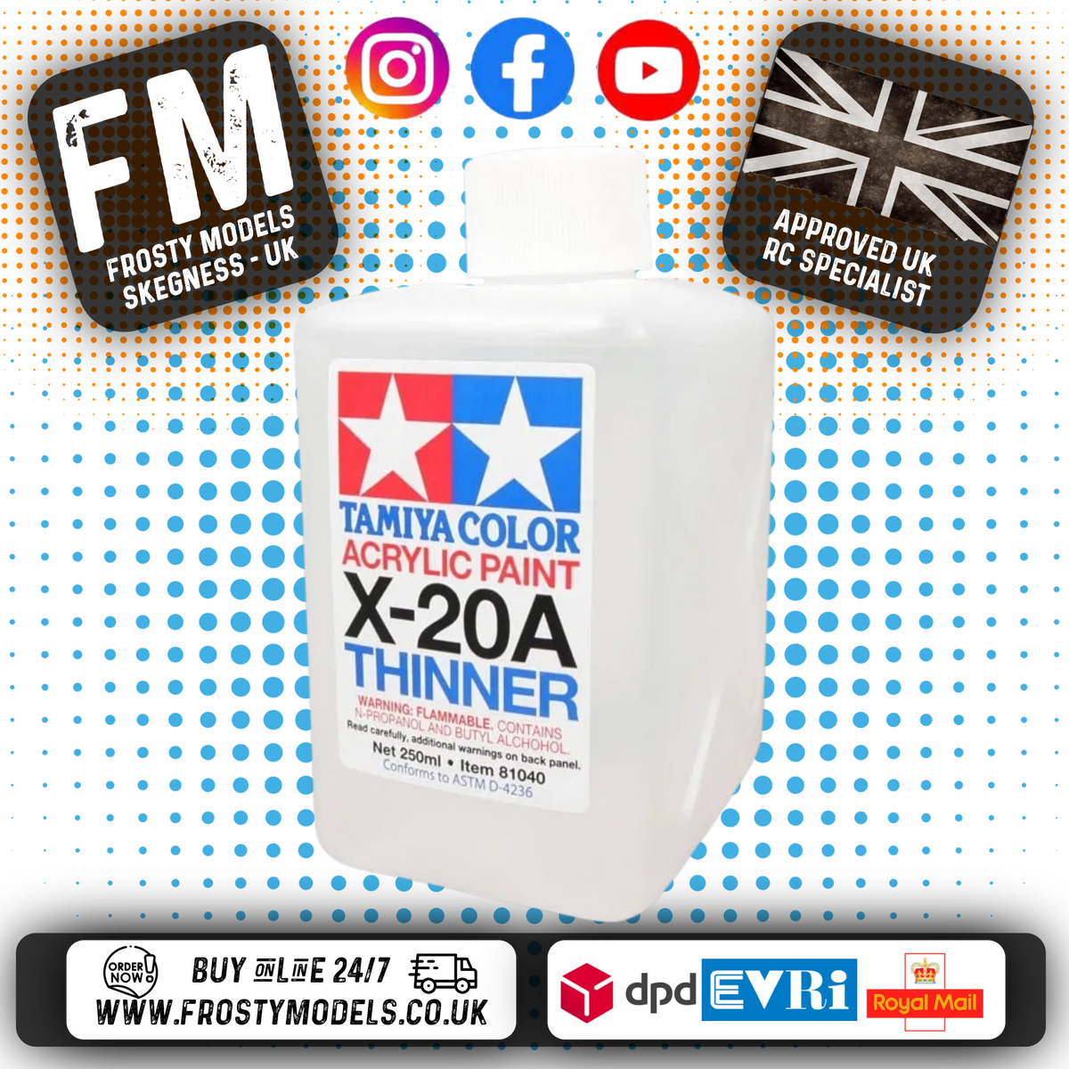 TAMIYA - Thinner / Cleaner for Acrylic Paint Blending 250ML (X20-A) - 81040