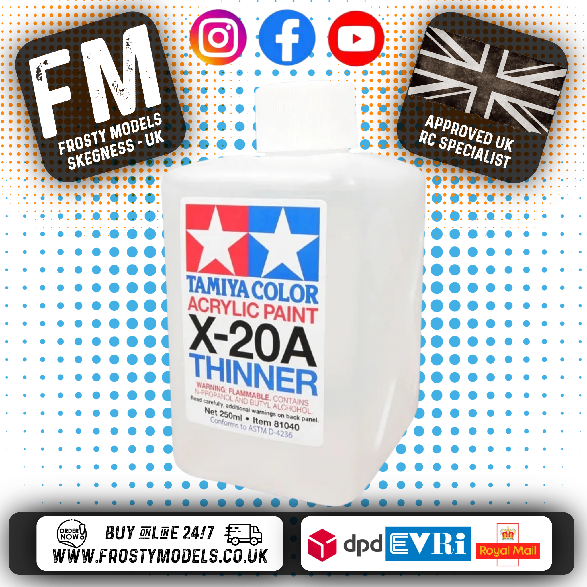 TAMIYA - Thinner / Cleaner for Acrylic Paint Blending 250ML (X20-A) - 81040