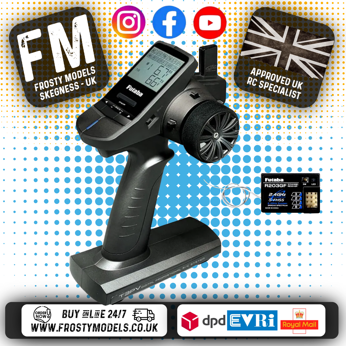 Futaba - T3PV 3-Channel 2.4ghz Surface Wheel Radio with R203GF Receiver - FUT05003108-3