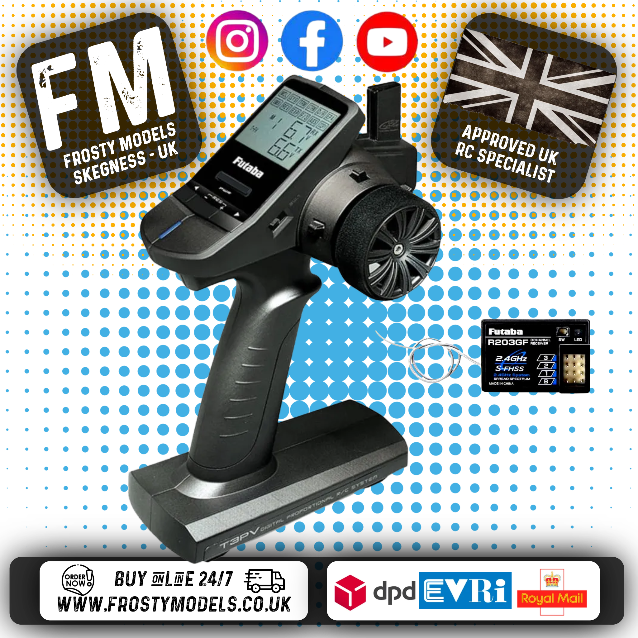 Futaba - T3PV 3-Channel 2.4ghz Surface Wheel Radio with R203GF Receiver - FUT05003108-3