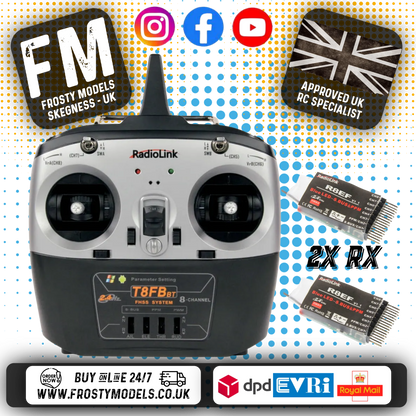 RadioLink - T8FB 2.4GHz 8-Ch Transmitter Radio w/Bluetooth & 2x R8EF Receivers (Not recommend for 2 channels RC Cars)