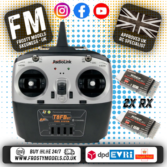 RadioLink - T8FB 2.4GHz 8-Ch Transmitter Radio w/Bluetooth & 2x R8EF Receivers (Not recommend for 2 channels RC Cars)