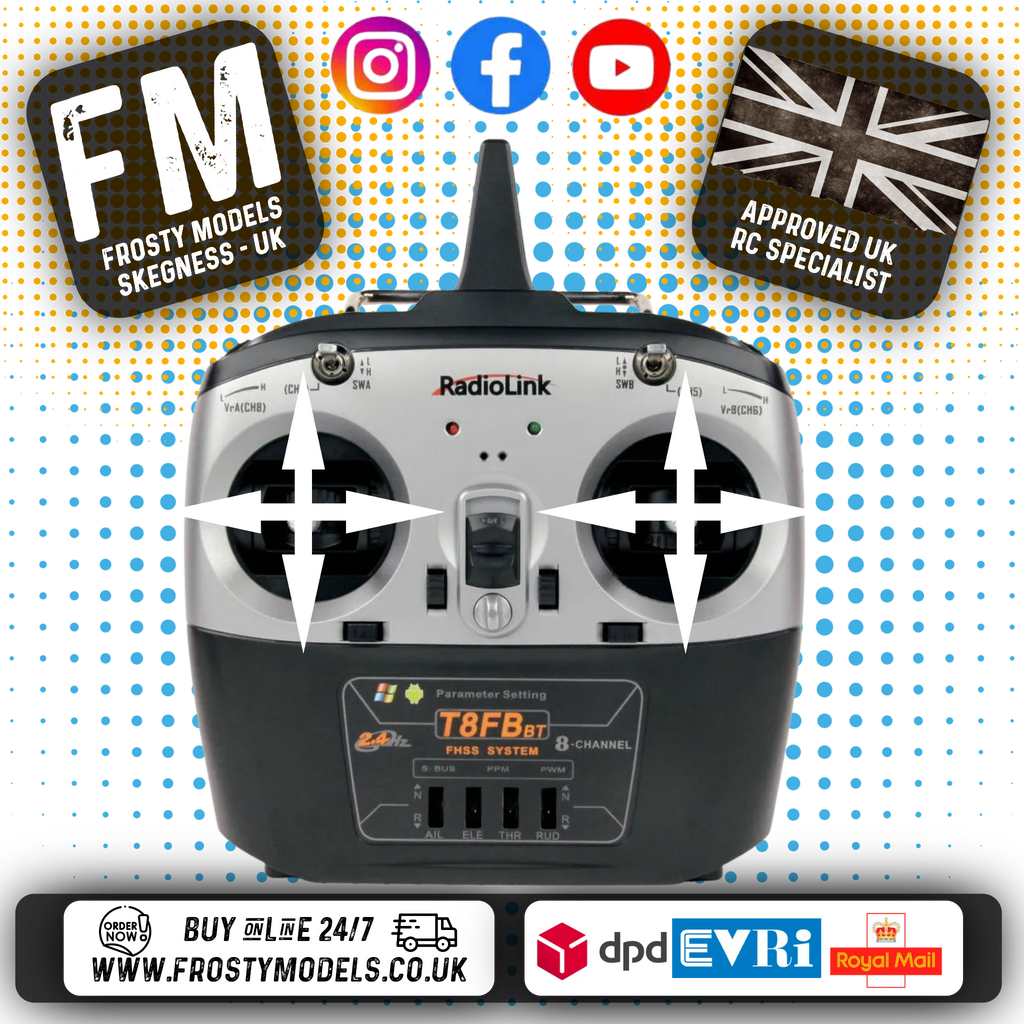 RadioLink - T8FB 2.4GHz 8-Ch Transmitter Radio w/Bluetooth & 2x R8EF Receivers (Not recommend for 2 channels RC Cars)