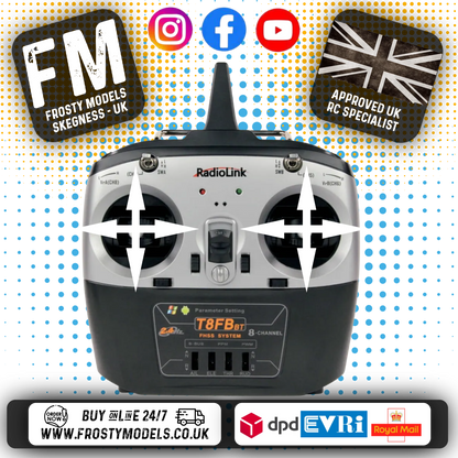 RadioLink - T8FB 2.4GHz 8-Ch Transmitter Radio w/Bluetooth & 2x R8EF Receivers (Not recommend for 2 channels RC Cars)