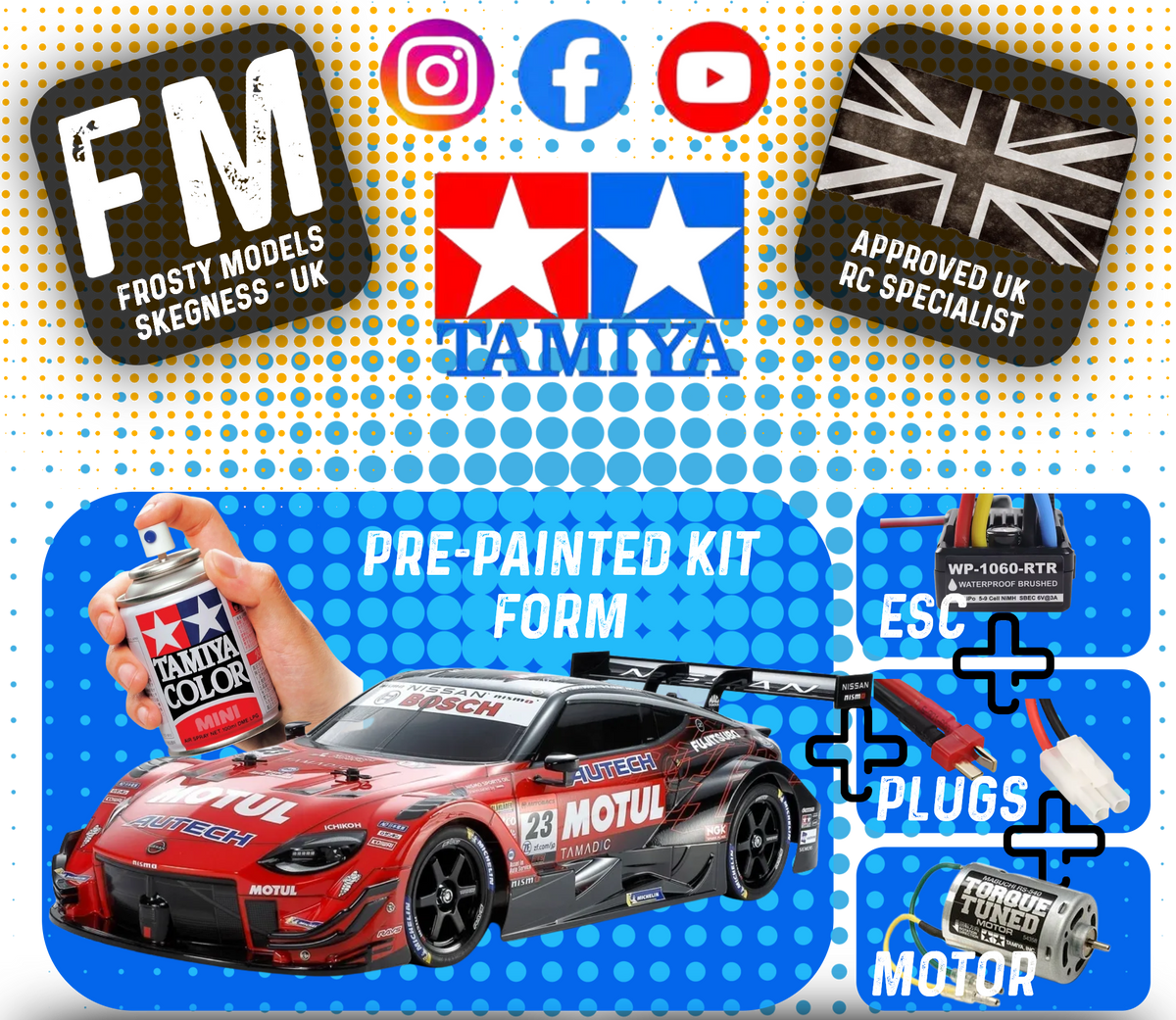 TAMIYA 47503 - 1/10 RC Car Kit Motul Autech Z PAINTED- 1/10 RC (TT02 kit) 4WD CAR (INC's ESC & MOTOR)