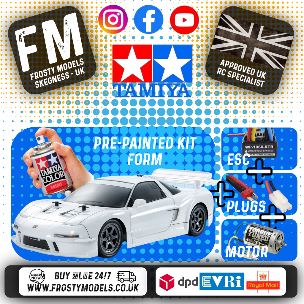 TAMIYA 47506 - 1998 NSX Racing White Pre-Painted Body - 1/10 (TT02 kit) 4WD CAR INC's MOTOR & ESC