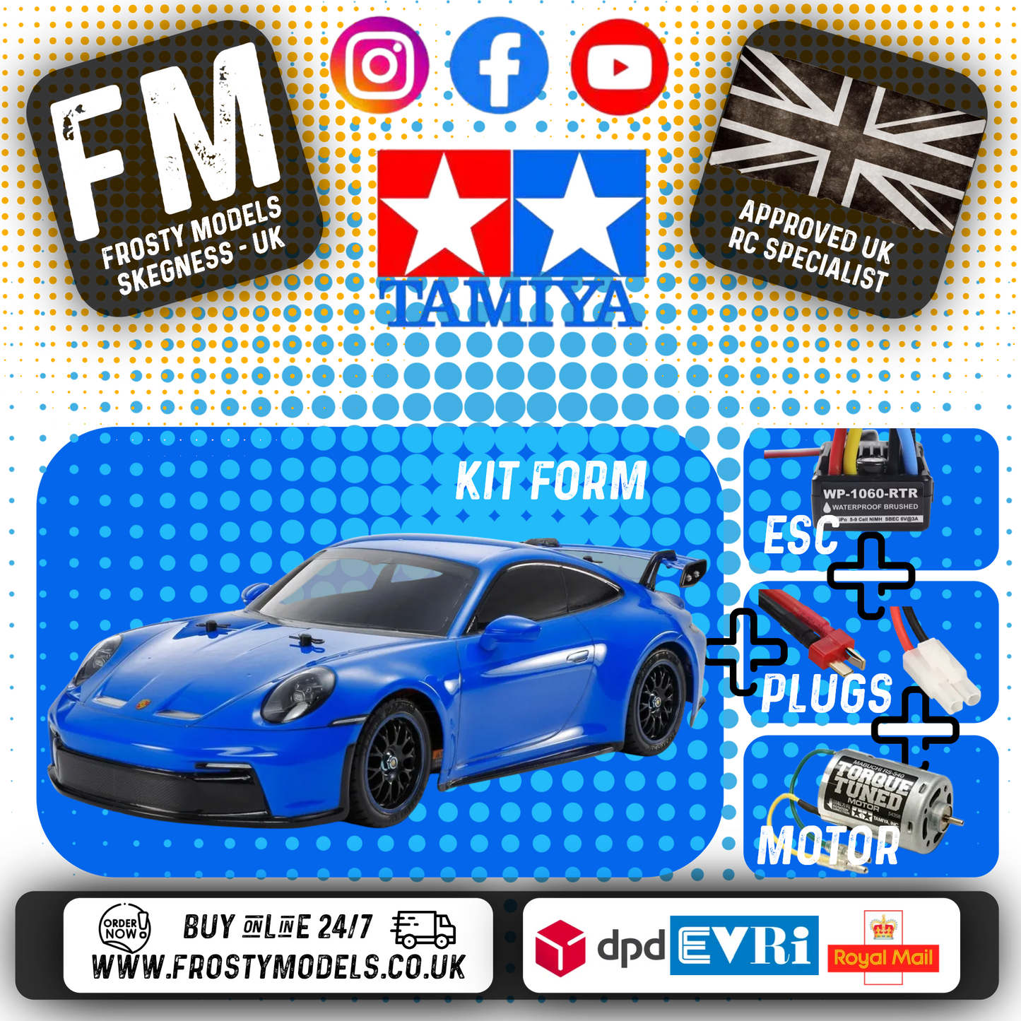 TAMIYA 58712 - Porsche 911 GT3 992 (TT02) 1/10 4WD CAR KIT (INC's ESC & MOTOR)