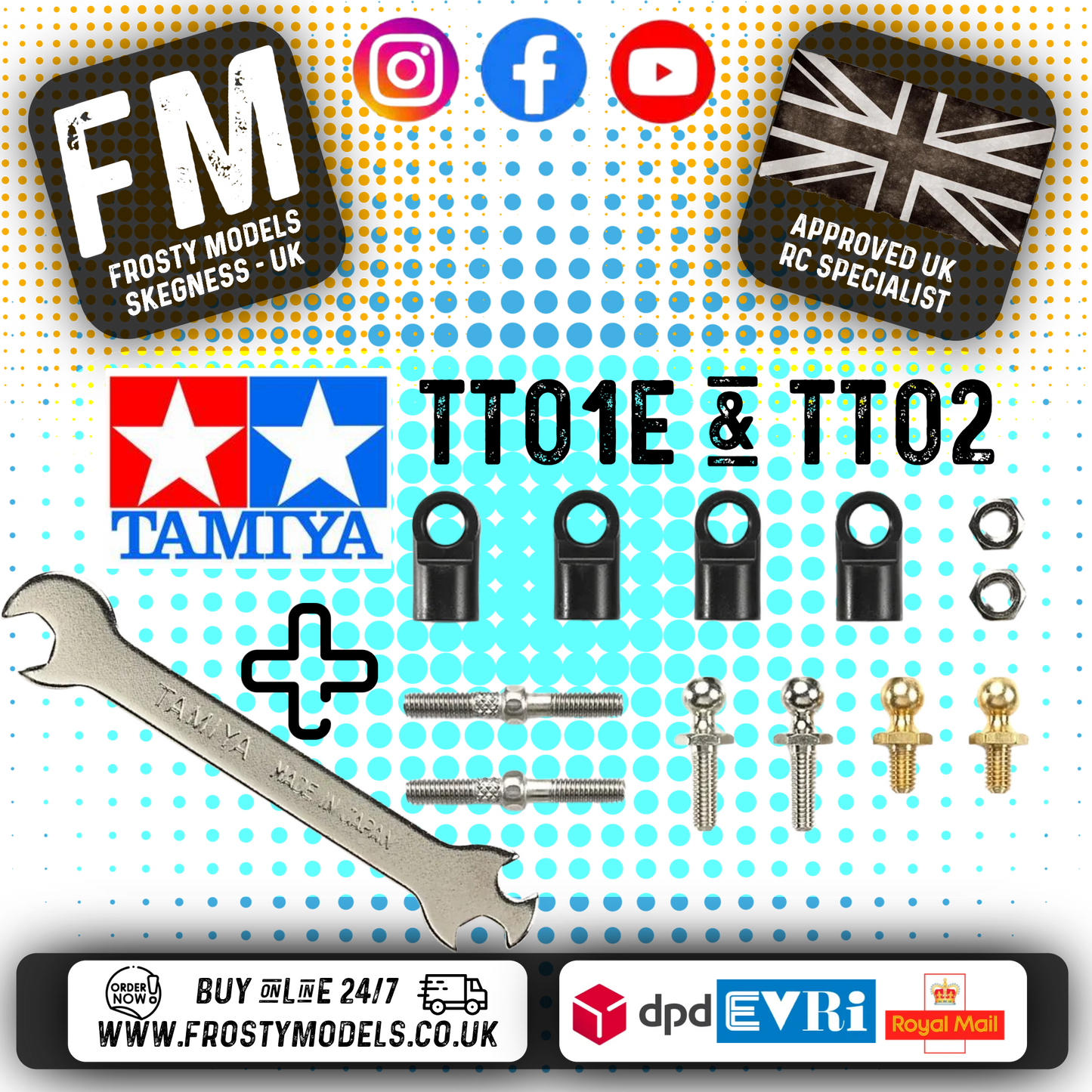TAMIYA - 53662 RC TT01E / TT02 ADJUSTABLE STEERING TRACKING TIE RODS (INC'S SPANNER & FIXINGS)