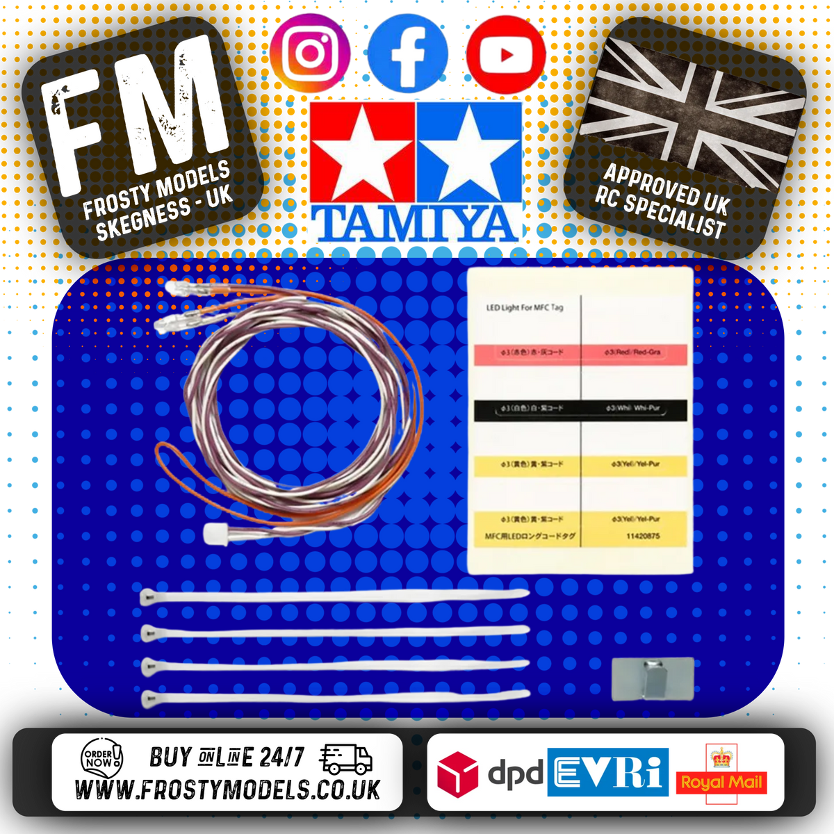 TAMIYA - 56550 (WHITE - 2X REVERSE LIGHT) RC LED LIGHT (1M LONG FOR MFU - FOR LOG TRUCK) EXTRA LONG