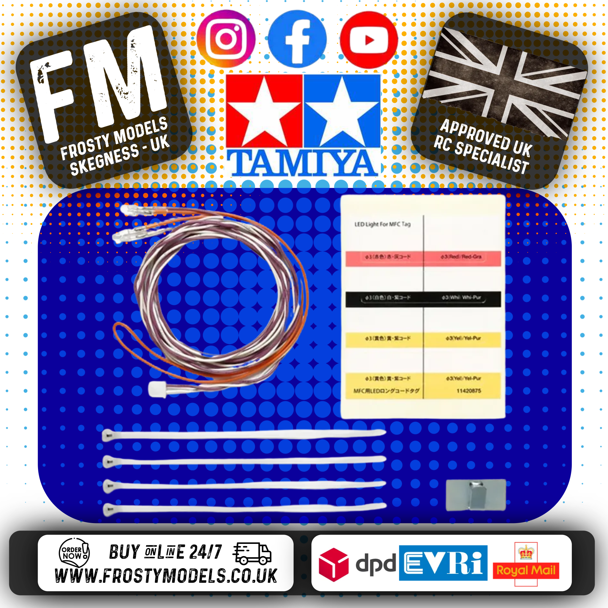 TAMIYA - 56550 (WHITE - 2X REVERSE LIGHT) RC LED LIGHT (1M LONG FOR MFU - FOR LOG TRUCK) EXTRA LONG