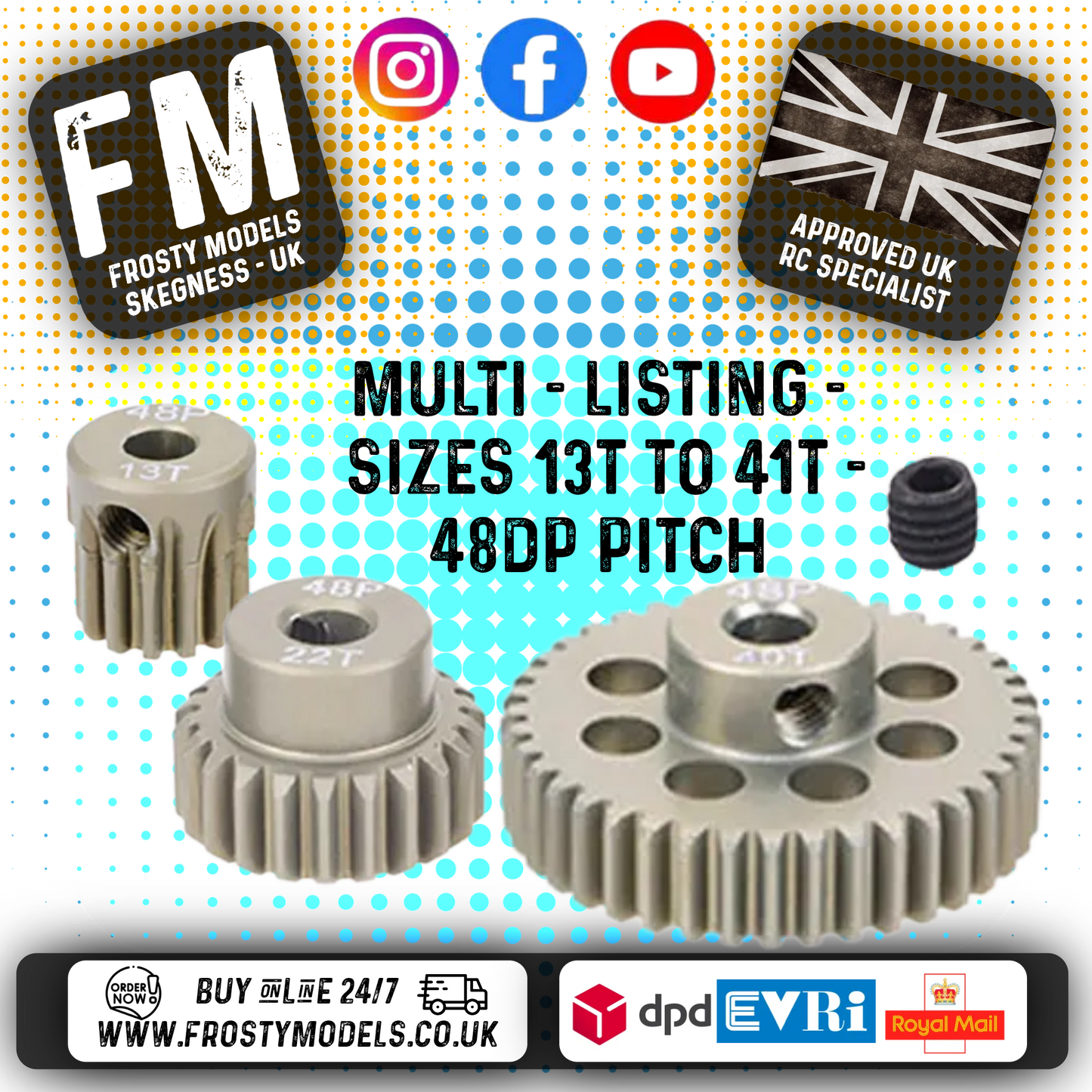 FASTRAX - RC ALUMINIUM 7075T TOUGH LIGHTWEIGHT 48DP PINION CARS - 13T TO 41T (MULTI LISTING)