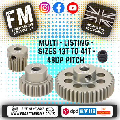 FASTRAX - RC ALUMINIUM 7075T TOUGH LIGHTWEIGHT 48DP PINION CARS - 13T TO 41T (MULTI LISTING)