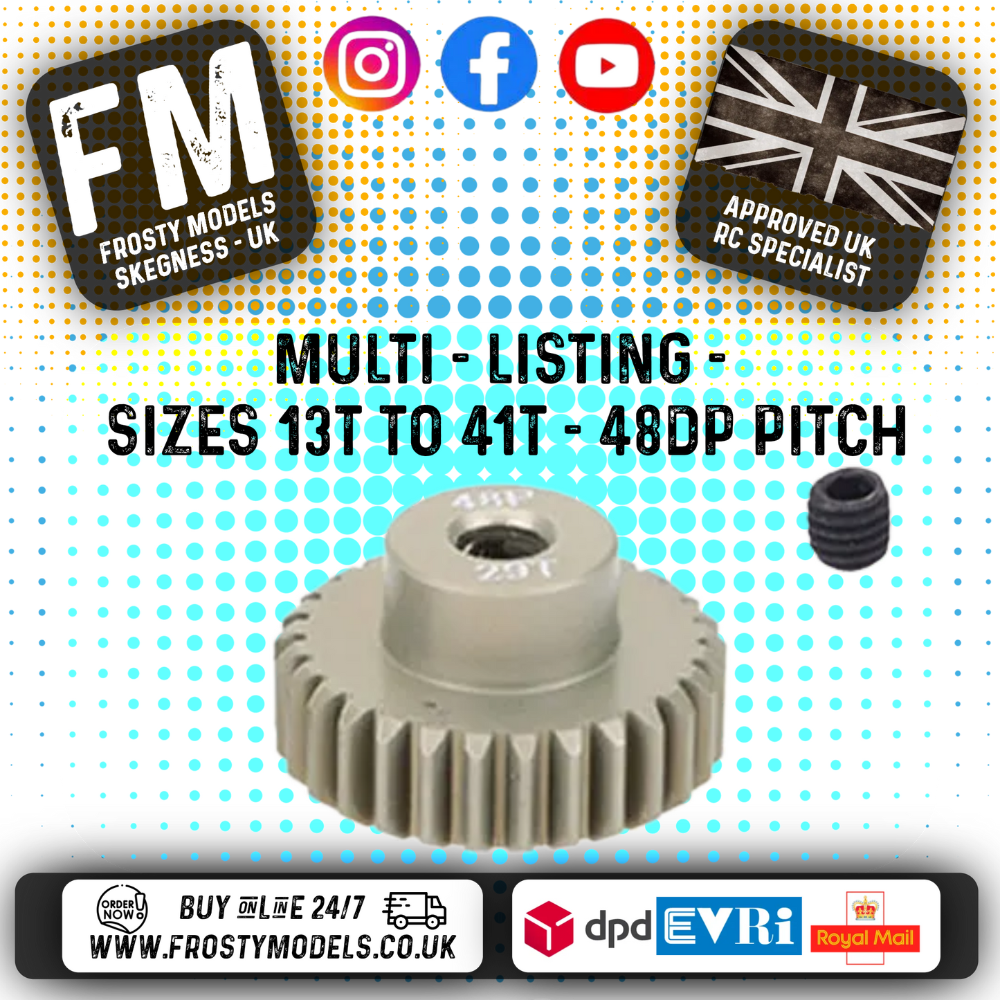 FASTRAX - RC ALUMINIUM 7075T TOUGH LIGHTWEIGHT 48DP PINION CARS - 13T TO 41T (MULTI LISTING)