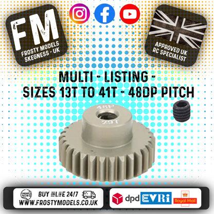 FASTRAX - RC ALUMINIUM 7075T TOUGH LIGHTWEIGHT 48DP PINION CARS - 13T TO 41T (MULTI LISTING)